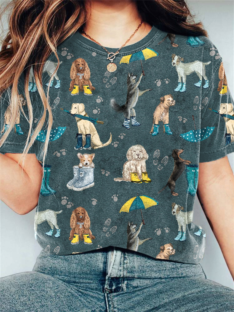 Funny Dogs Print Casual Vintage T-Shirt