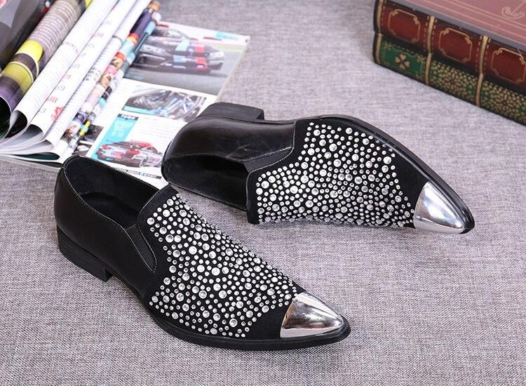 GOOSHOE White/red/black Rhinestone Real Suede Leather Oxfords for Men Groom Shoes Iron Head Men Shoes
