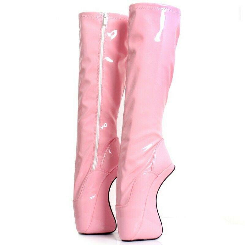 GOOSHOE Knee High Tall Boots 18cm Super High Hoof Heel Ballet Long Large Size Women Man Dancing Shoes