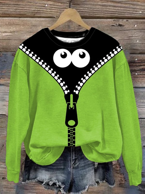 Plus Size Women's Halloween Peek Monster Print Sweatshirt