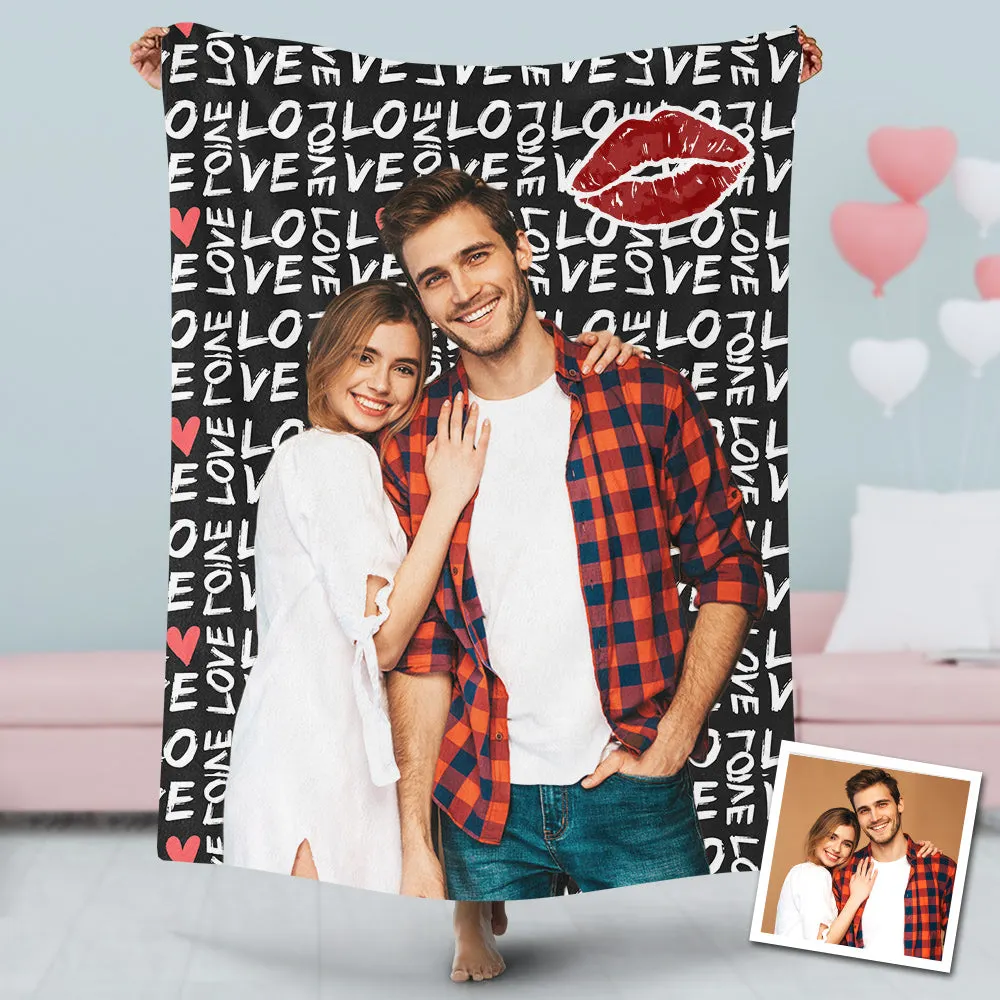 Custom Photo Blanket Personalised Gift Fleece Blanket Couple Valentine'S Day Blanket