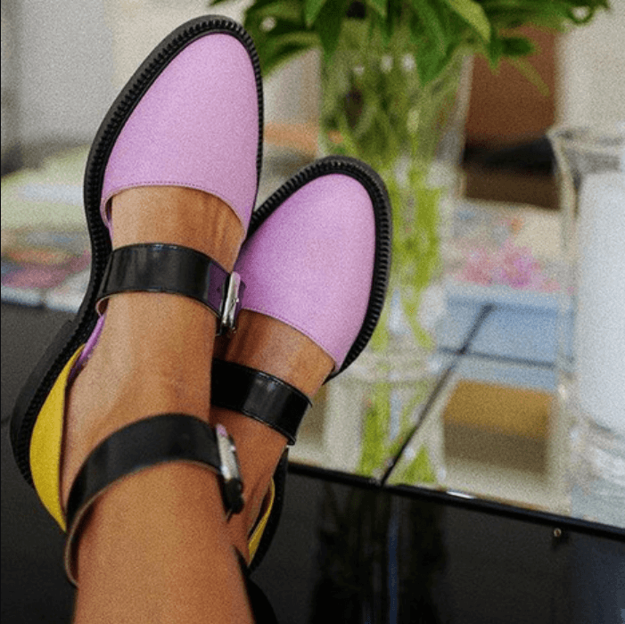 GOOSHOE Leather Buckle Cutout Close Toe Flats