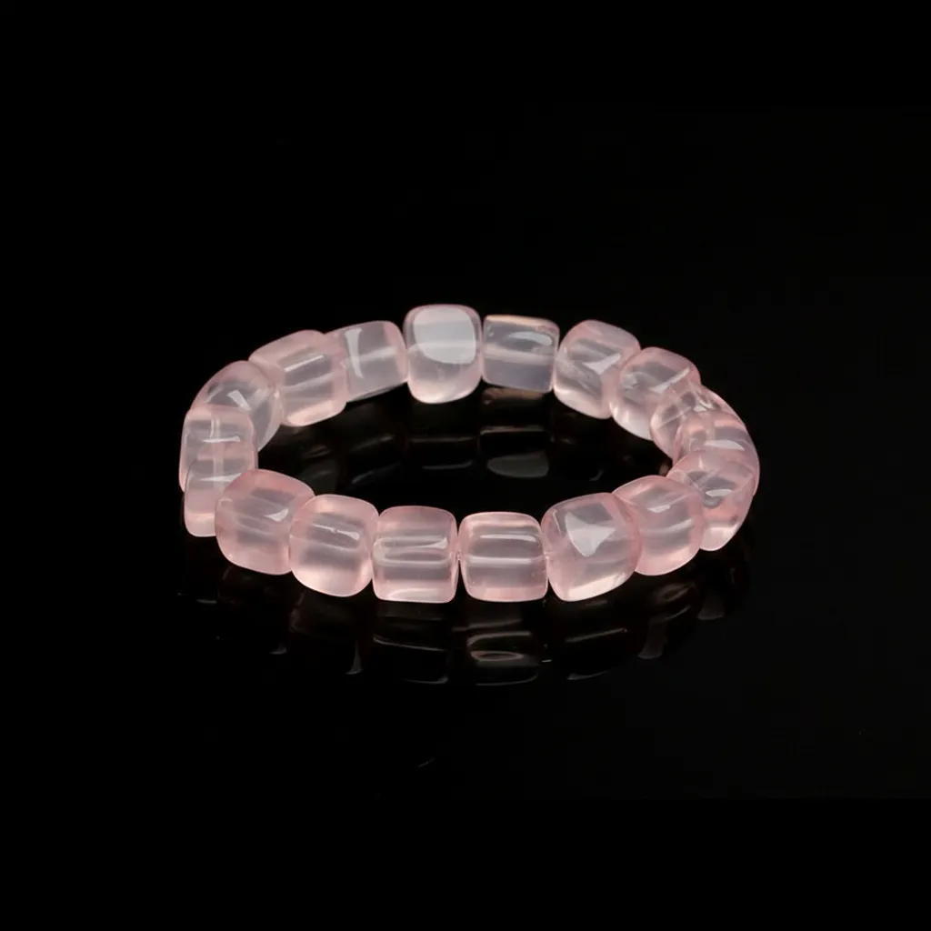 Ethereal Rose Quartz Square Bead Bracelet - Hand-Polished Natural Crystal