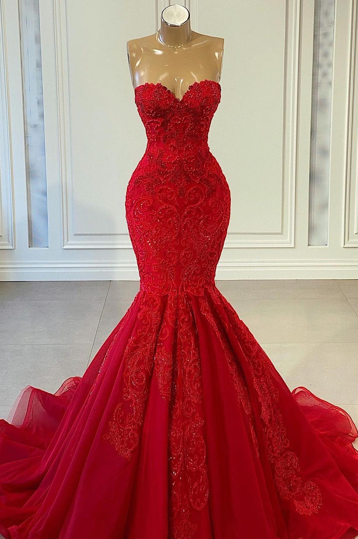 strapless open back dress Gorgeous Red A Line Sleeveless Lace Up Prom Dresses main image 1