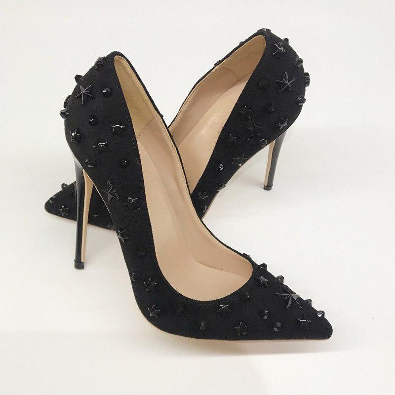 GOOSHOE 12cm High Heels Pointed Toe Women Pumps Five-pointed Star Rivet Studded For Dress Stiletto Woman