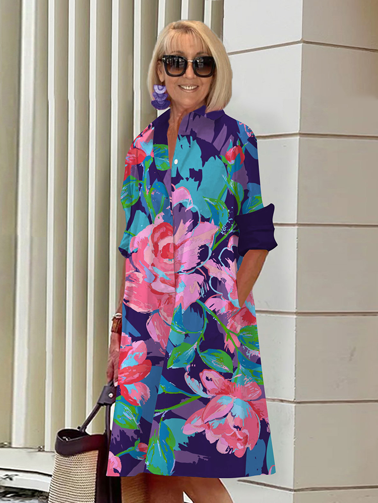 Plus Size Colorful Printed Shirt Tunic Dress