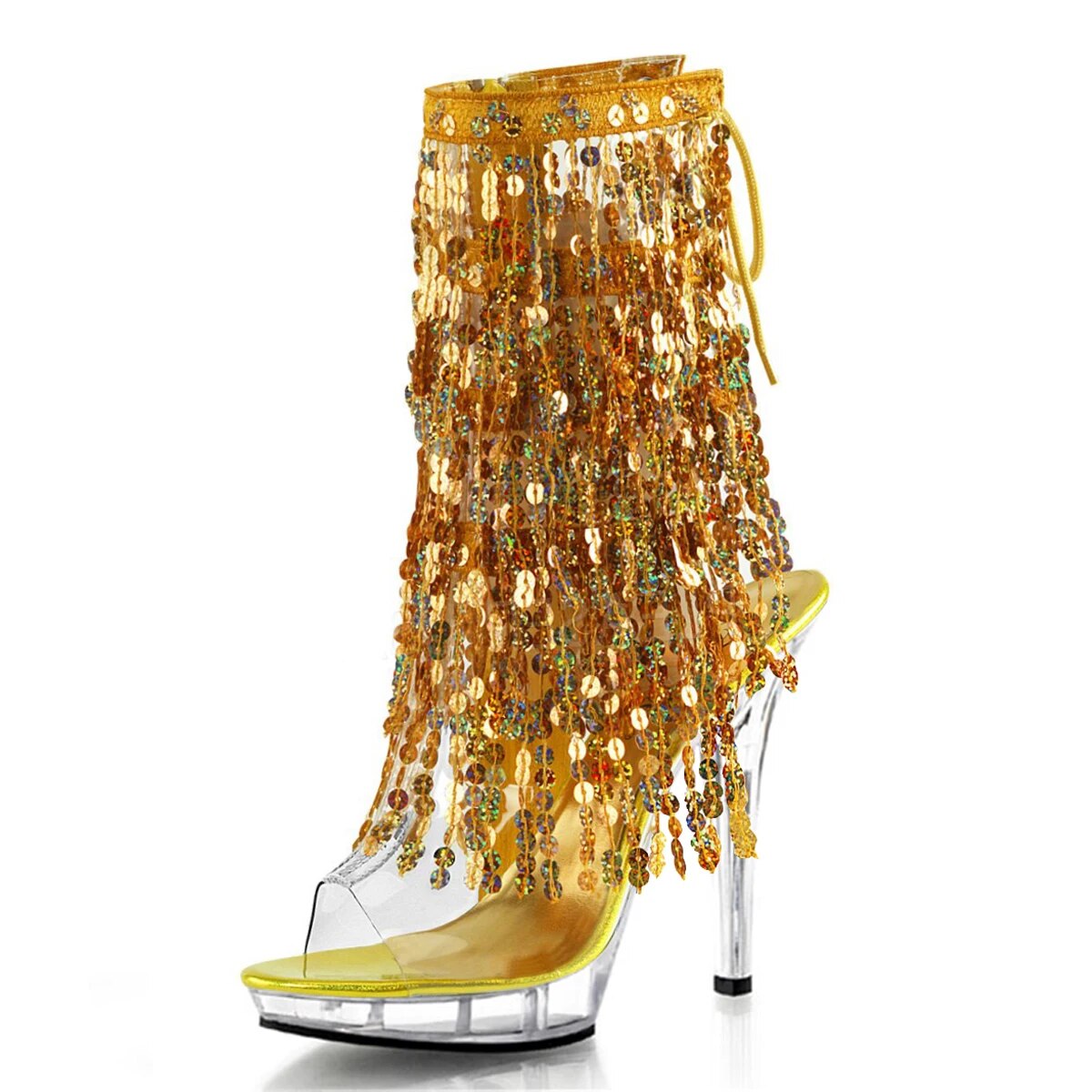 VCshoes Gold Glitter Bling Sequin Fringe Ankle Boot New 6Inch Stage Stripper Exotic Dancer Fetish 8Inch 13cm Party Pole Dance Model