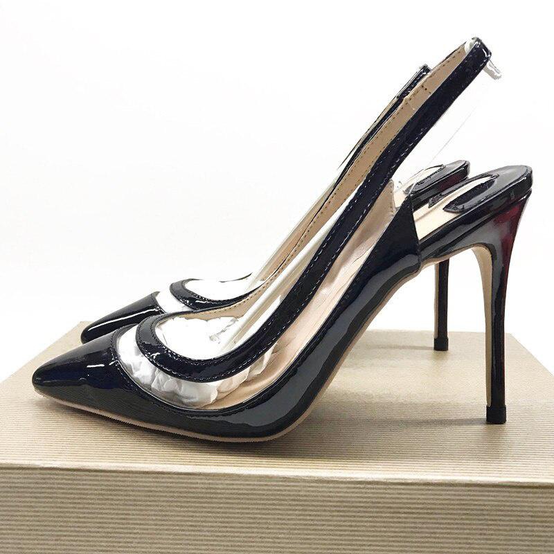 GOOSHOE Sandals Transparent PVC Women Shoes 12cm 10cm 8cm Slingback Pumps Womens Shoes Black