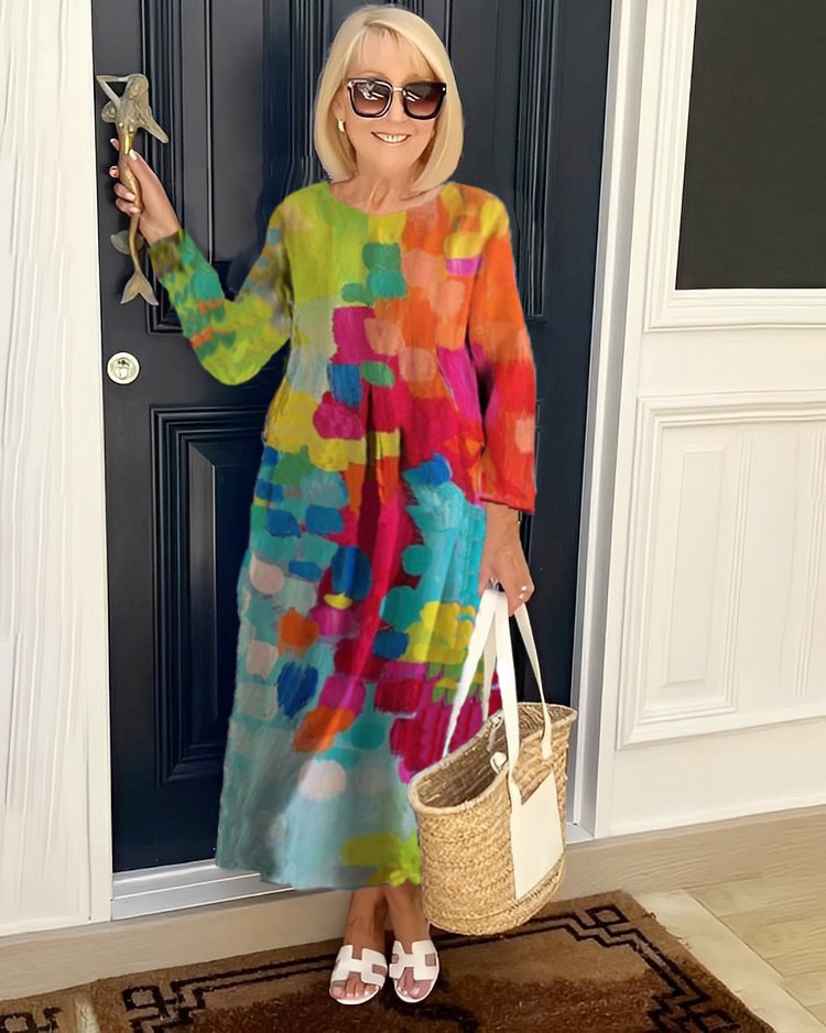 Plus Size 3/4 Sleeve Printing Tunic Dress