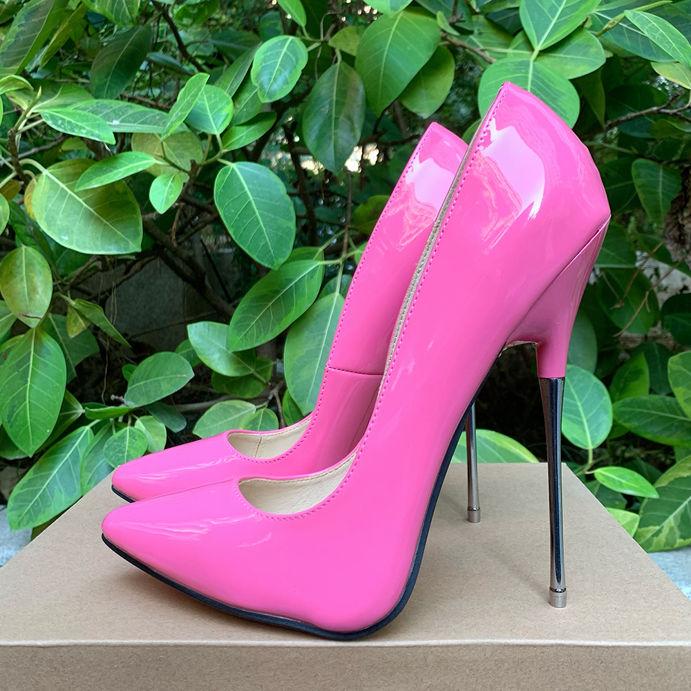 GOOSHOE 16cm Metal Thin High Heels Stilettos Sparkle Pink Plus Size45 46 Pumps Fetish Catwalk