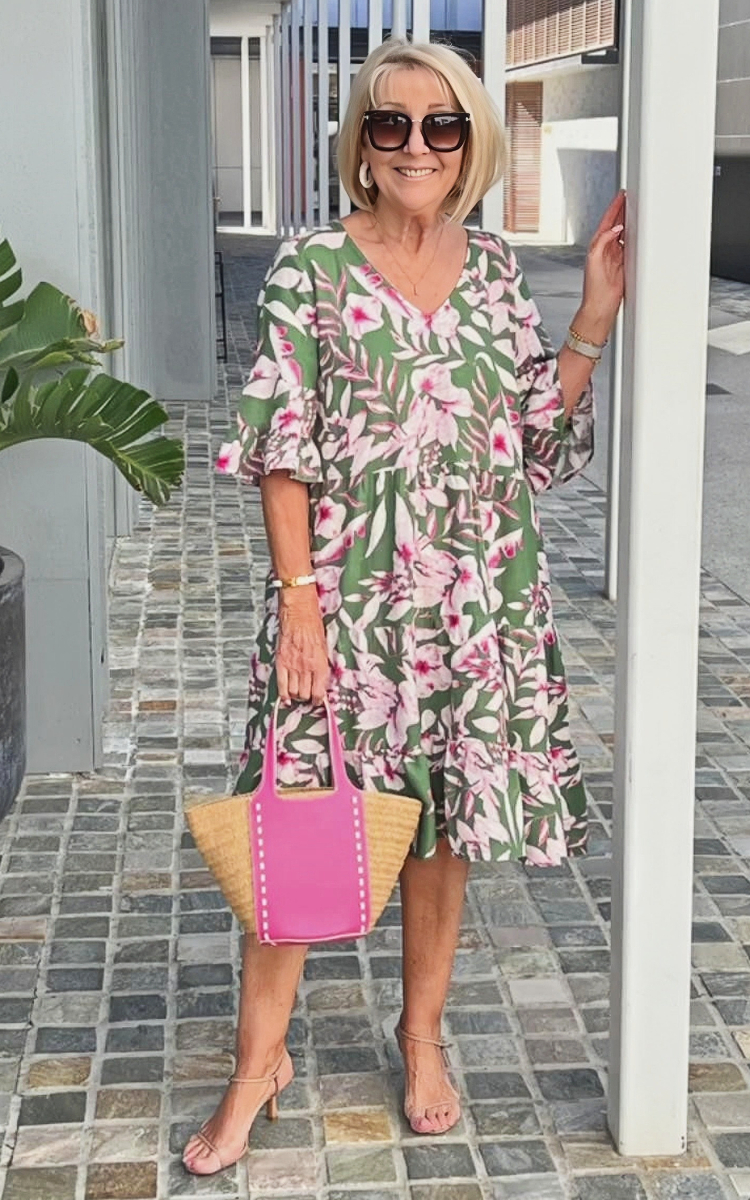 V-neck Printed Tunic Dress
