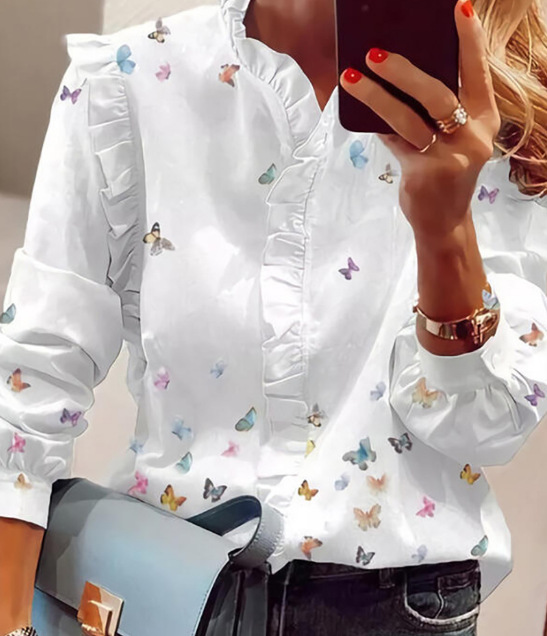 Butterfly Print Shirt Tunic Top