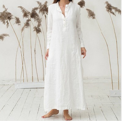 Plus Size Linen Cotton Long Loose Waist Dress for Women