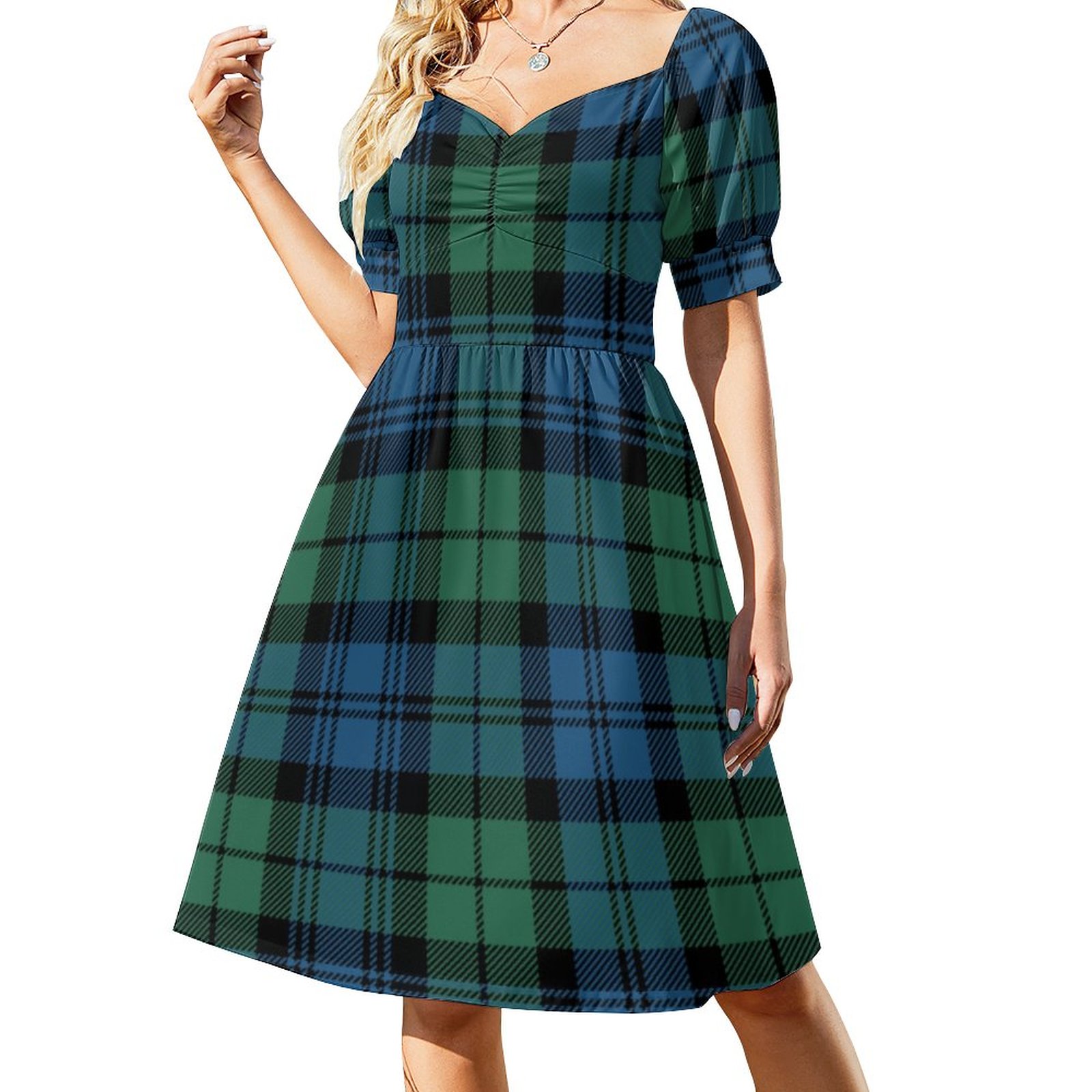 green tartan dress womens Green Plaid Collar Mini Dress main image 0