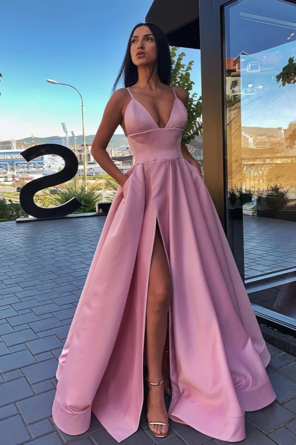 slim fit dress slacks Elegant Column Slit Formal Dresses Thigh Split Evening & Prom Gowns Powder Blue / S main image 1