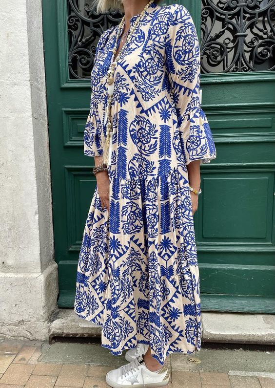 Geometric Printing Plus Size Tunic Dress