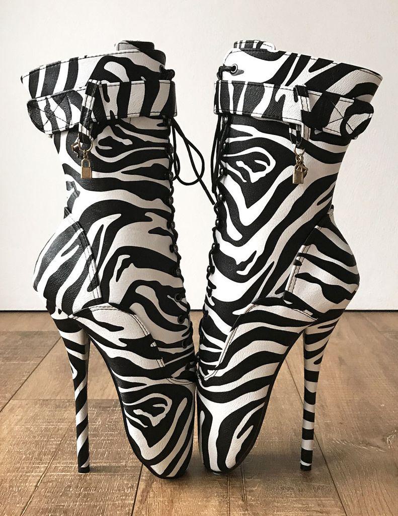 GOOSHOE Zebra Ankle Boots Ballet High Heels Women Shoes Boot Shoes 7 Inch Male Dancing Heels