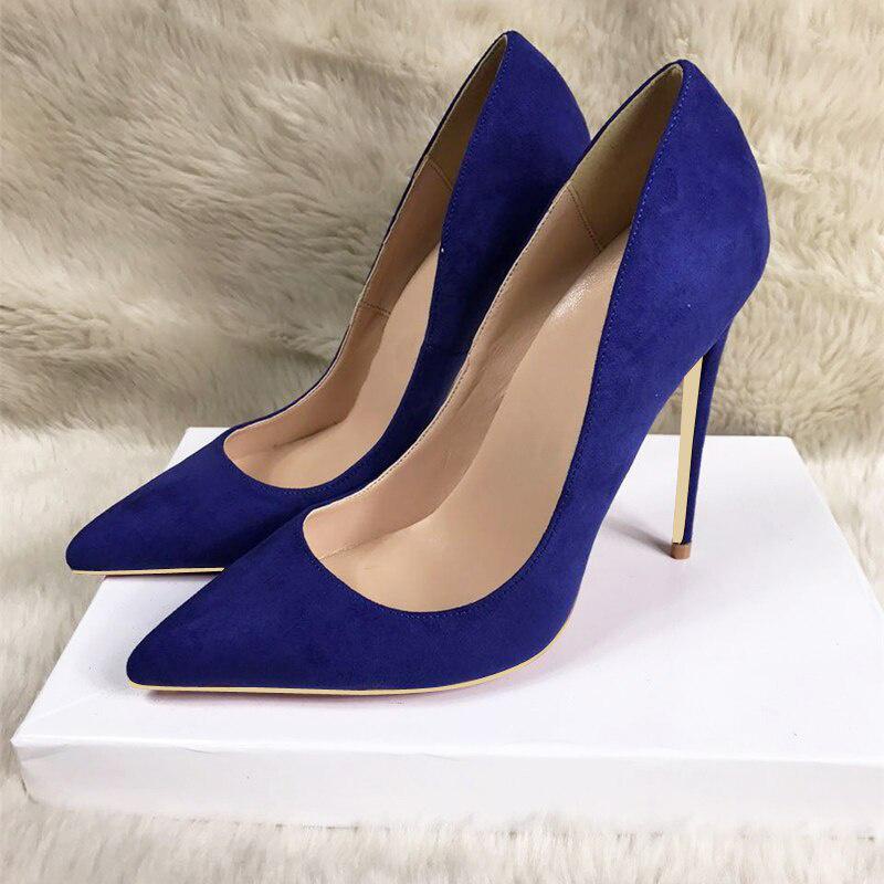 GOOSHOE Dark Blue 12cm Women Pumps Pointed Toe Shallow Woman Shoes Extreme High Heels Stiletto