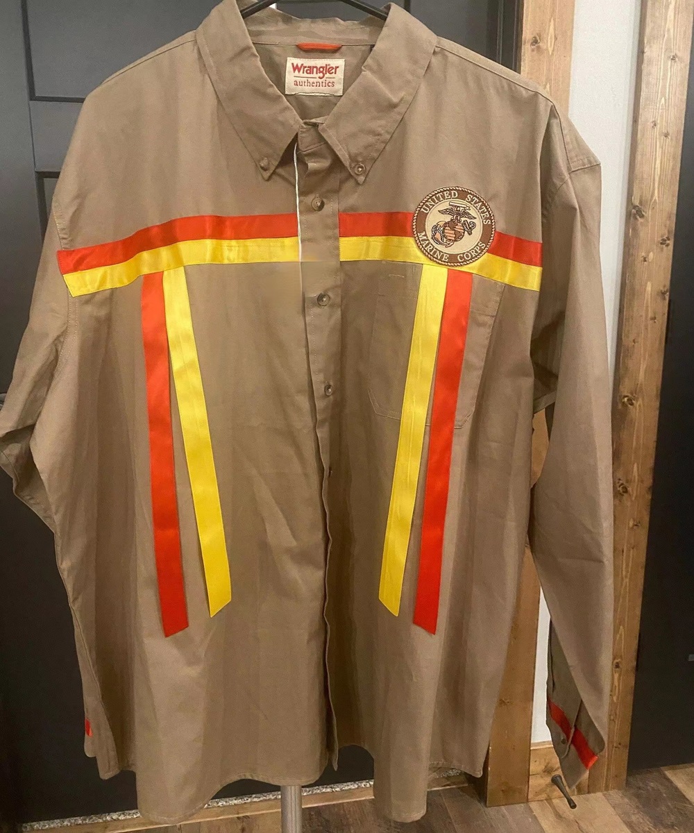 Native American Made Men’S Khaki Cottonveteran Ribbon Shirt
