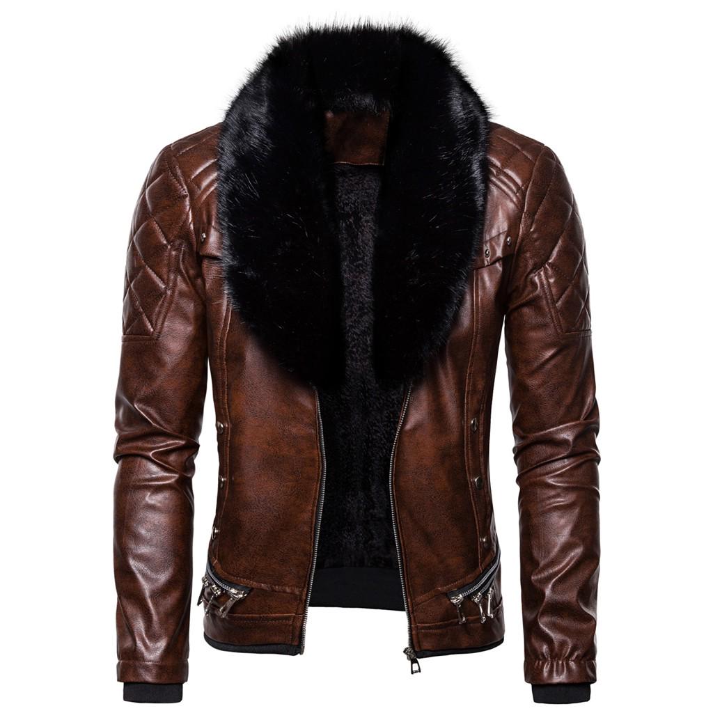 Su) Men's Leather Vintage Steam Pocket Zipper Collar Punk Gothic Retro Coat