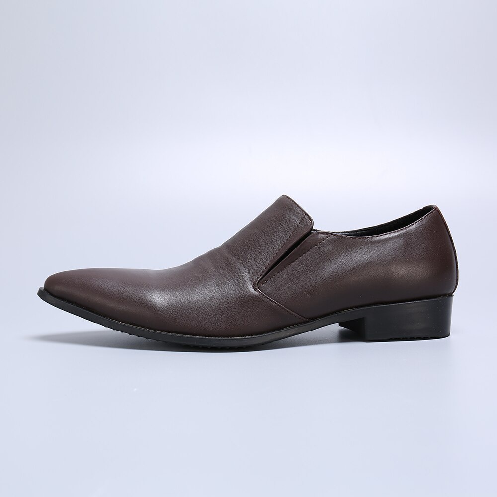 GOOSHOE Leather Men Shoes Plus Size Metal Pointed Toe Formal Dress Shoes