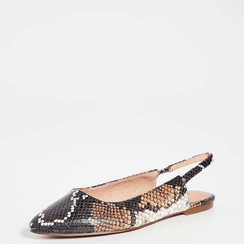 GOOSHOE Snake Skin Embossed Slingback Woman Flats Pointed Toe Elastic Shoes Large Size 42 45
