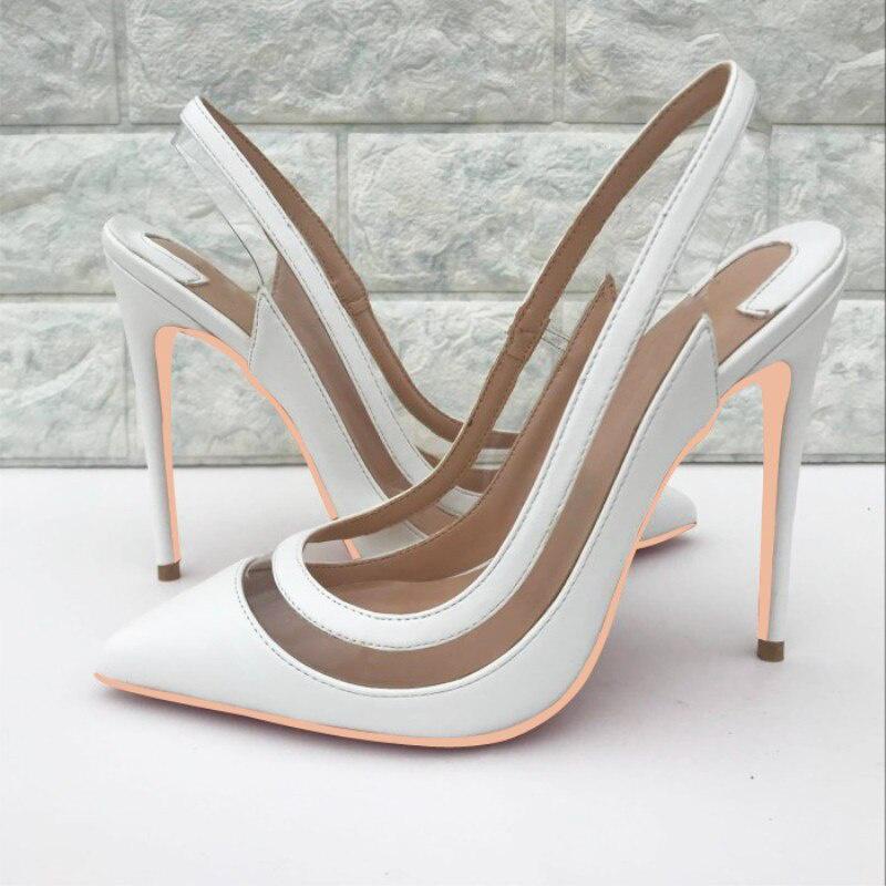 GOOSHOE Patent Leather + Transparent PVC Women Shoes 12cm Slingback Pumps Womens Shoes