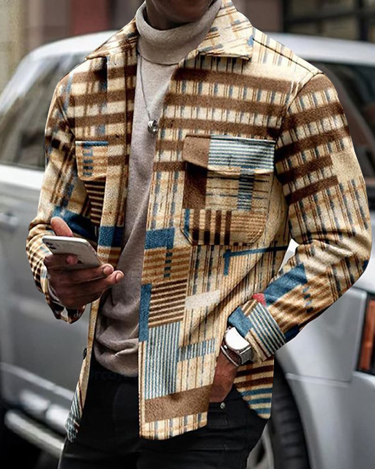 Men's Abstract Geometry Double Pocket Coat 0018