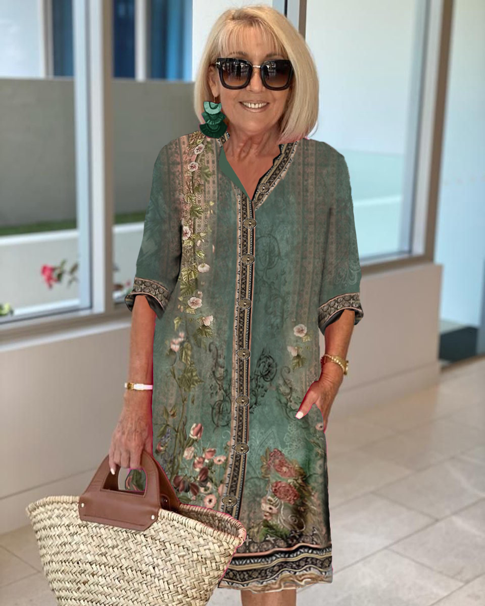 Floral Printed Shirt Collar Tunic Dress