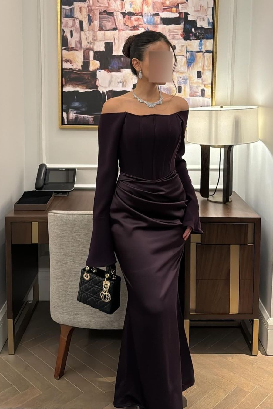 Lussooy Chic Satin Regency Long Sleeves Mermaid Prom Dress with Pleated