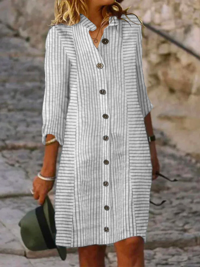 Loose Casual Striped Shirt Tunic Dress