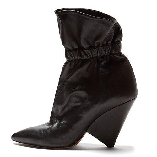 GOOSHOE Women Slouch High Heel Point Toe Shoes Plus Size Strange Heel With Elastic Band Black Ankle Boots