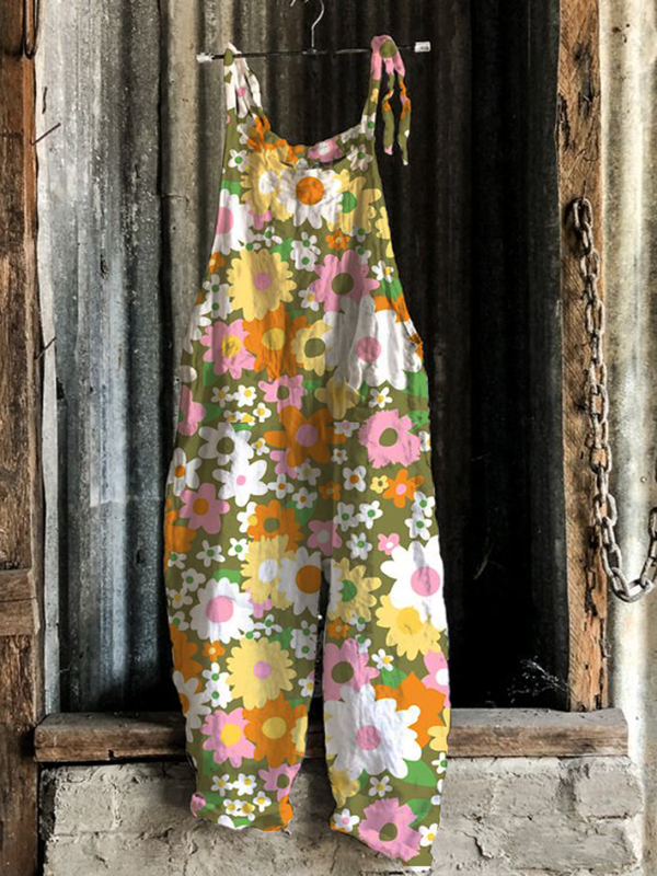 Retro print casual jumpsuit