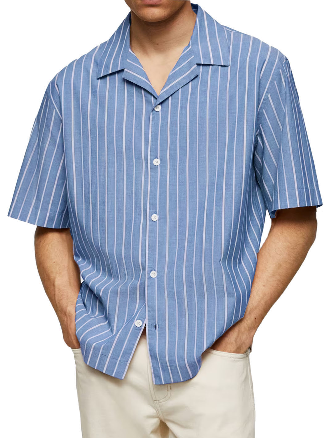Men's Casual Striped Printed Cuban Collar Short Sleeve Shirt