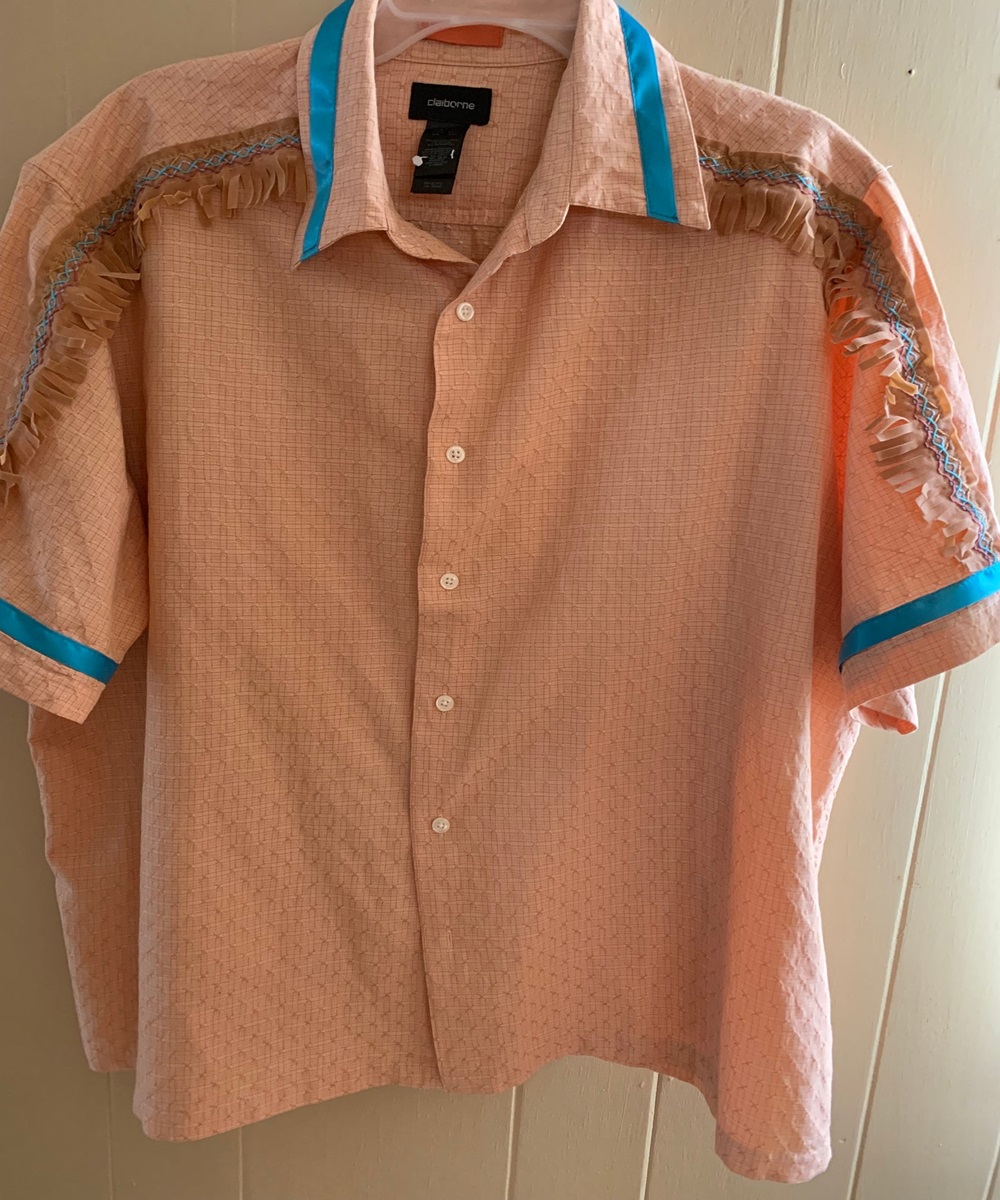 Salmon Suede Fringe Satin Ribbon Shirt