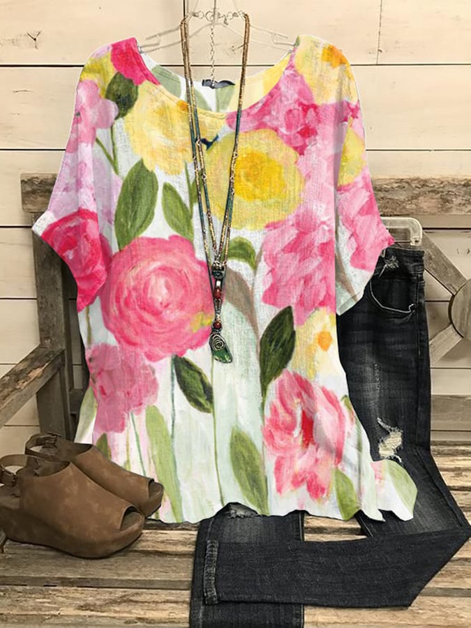 Women'S Floral Art Print T-Shirt