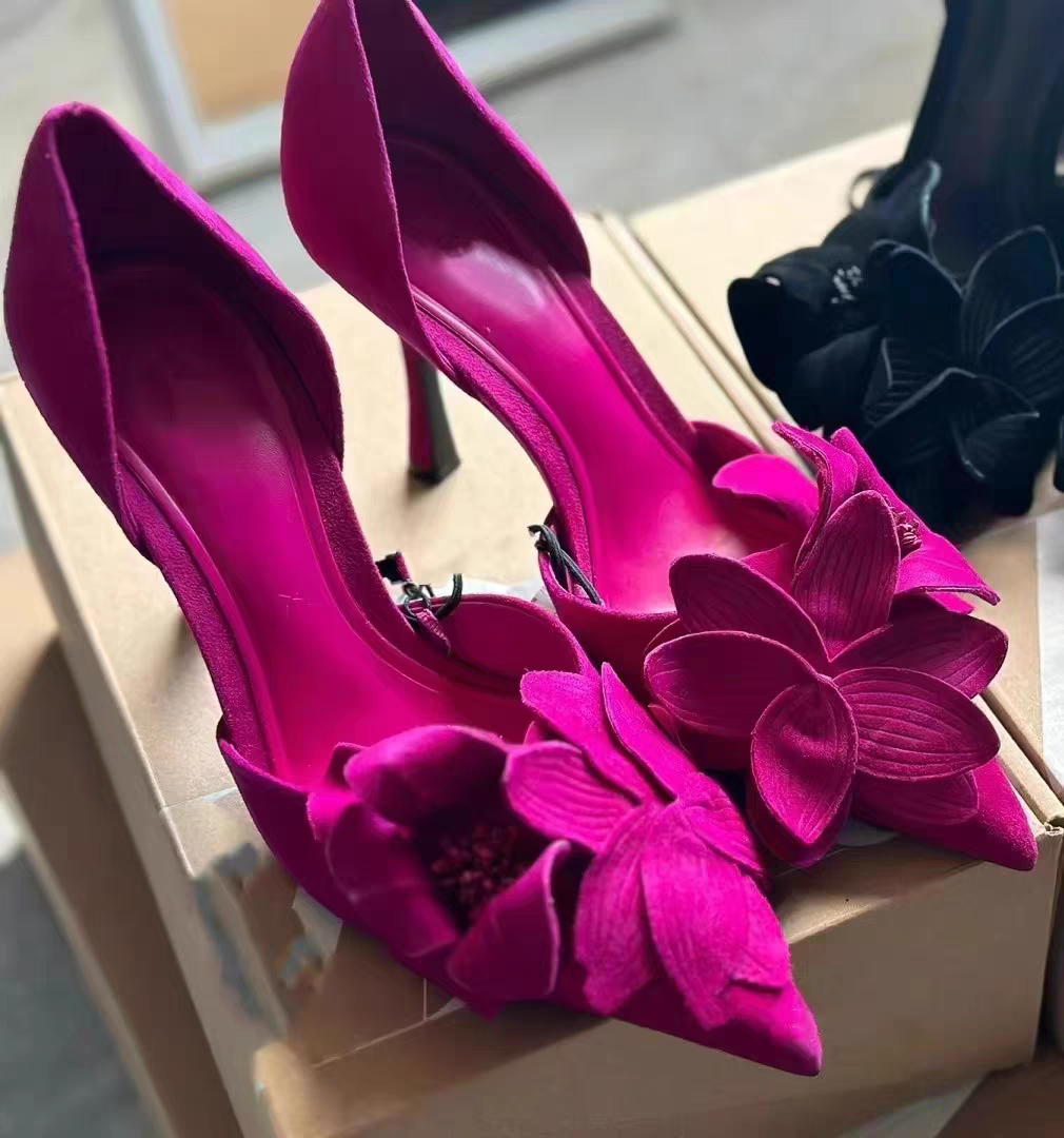 VCSHOES Womens Flower Slingbacks Pumps Pointed Toe Weddings Bridal High Heels Thin Heel Sandals Ladies Heeled Shoe
