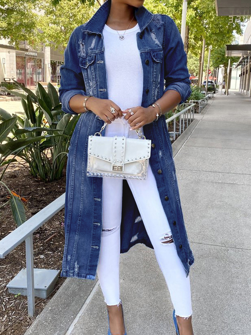 Autumn Denim Long Trench Coat
