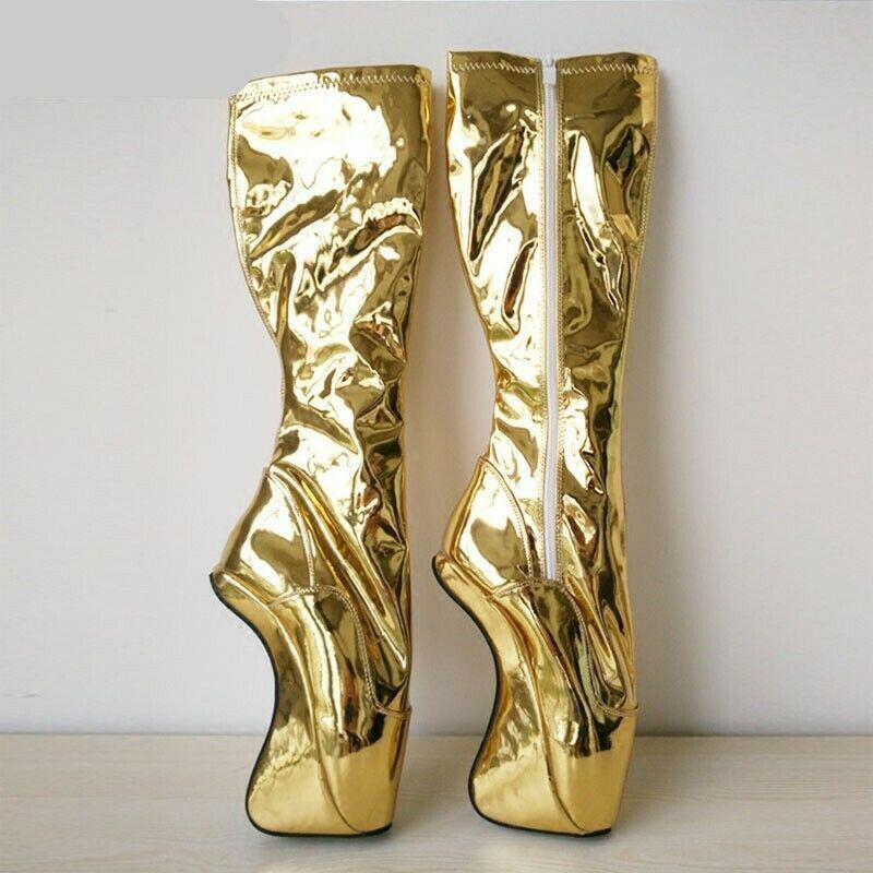 GOOSHOE 18cm Super High Hoof Heel Ballet Knee High Boots Long Leather Shoes Plus Size Man Boots