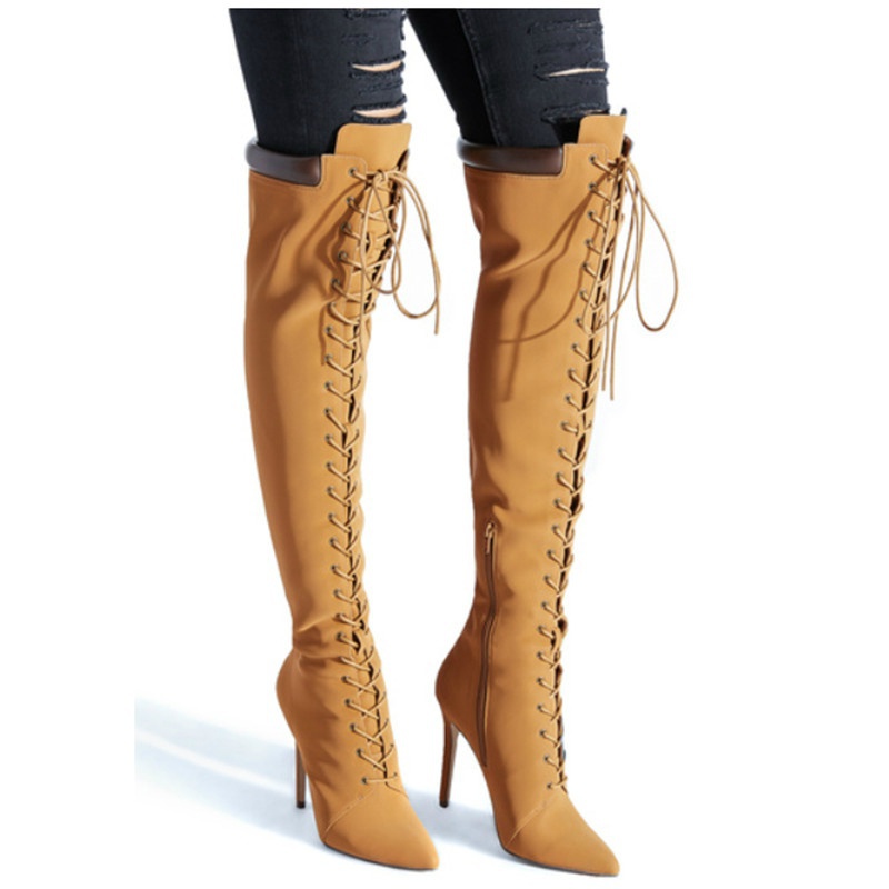 GOOSHOE Over Knee Boots Women Pointed Toe Knight Boots Stiletto High Heels Long Boots