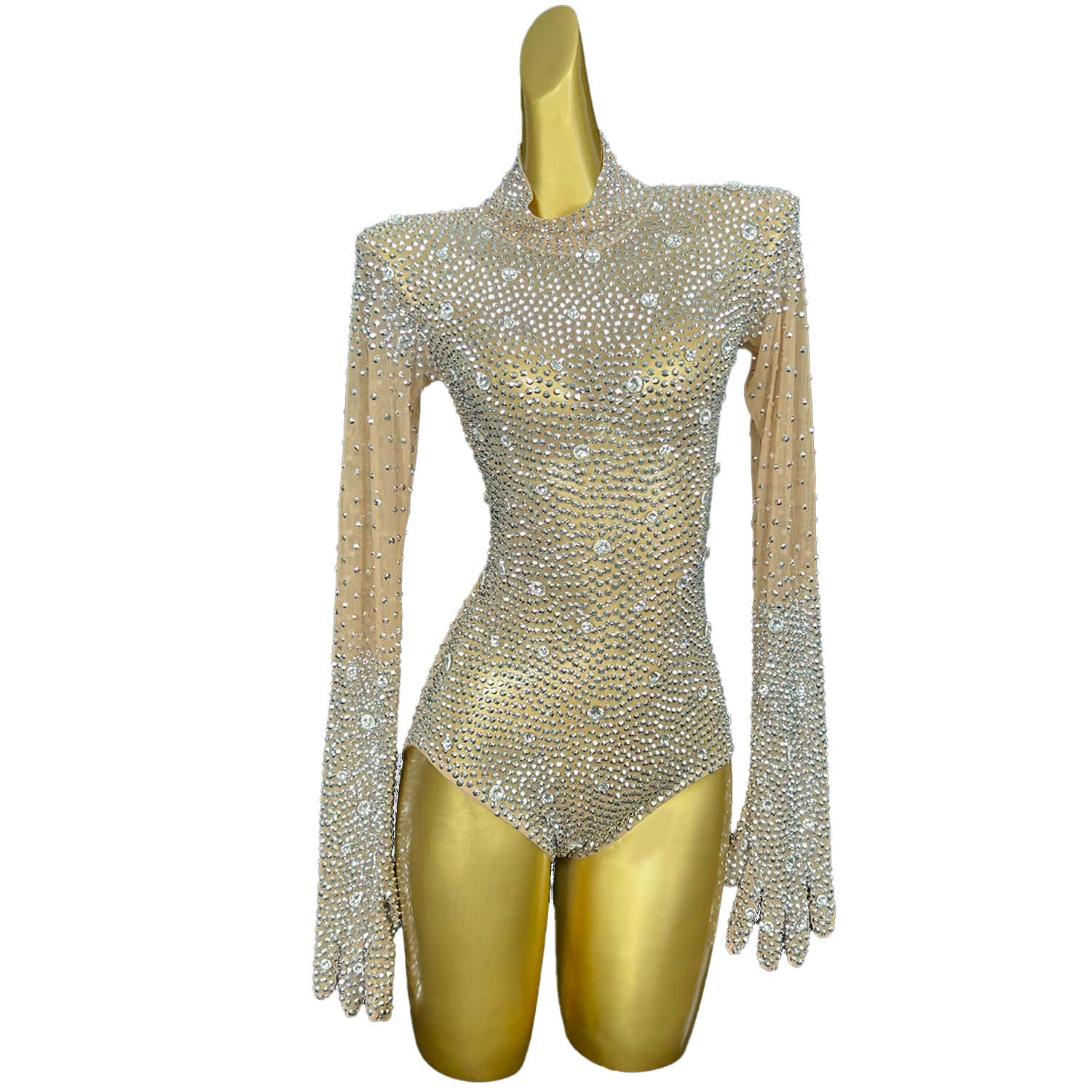 GOOSHOE Nude Long Sleeves Crystal Rhinestones Jumpsuits For Women Carnival Drag Queen Outfits Pole Dance Clothing Shizuan