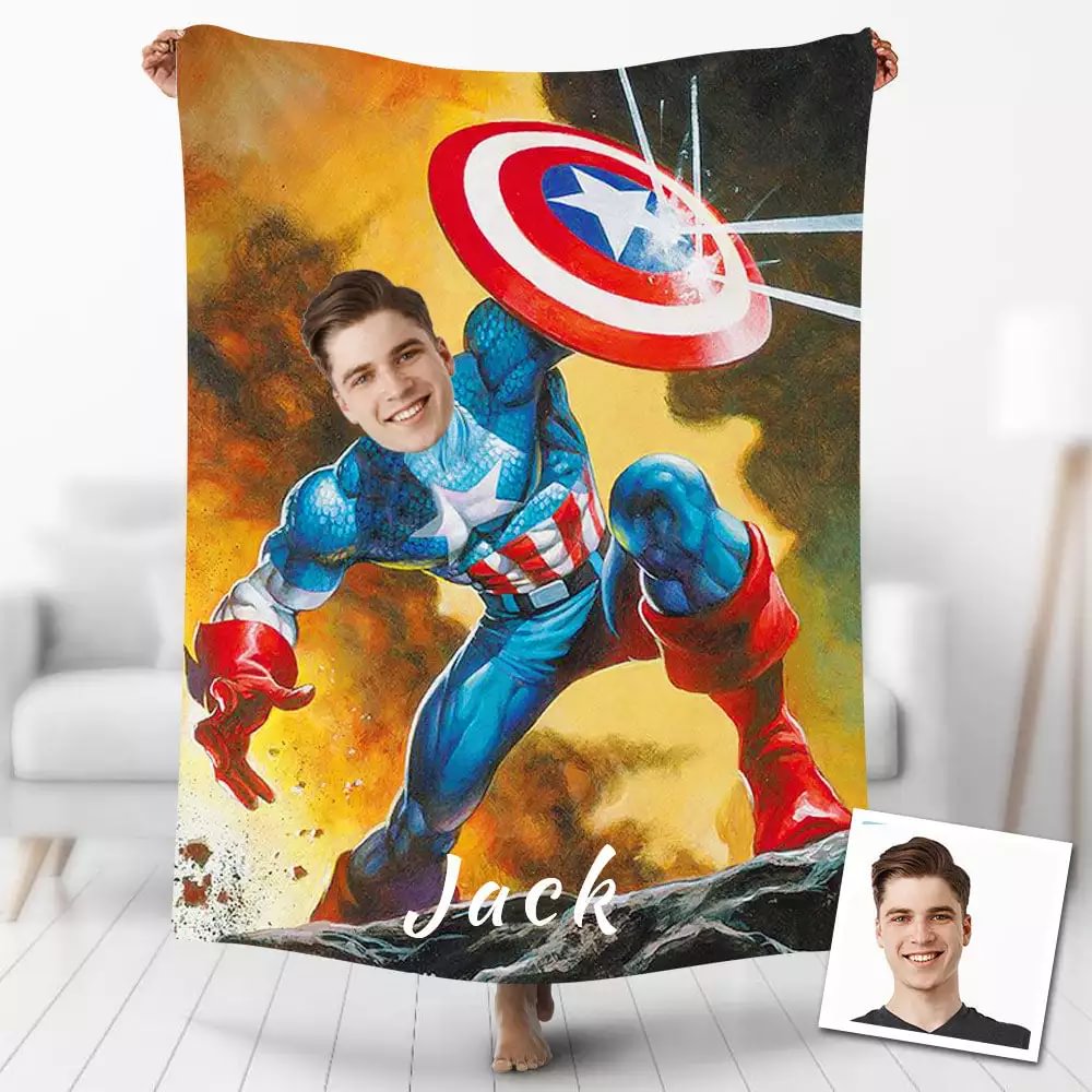 Father's Day Gifts, Custom Photo Blankets Personalised American Captain Blanket