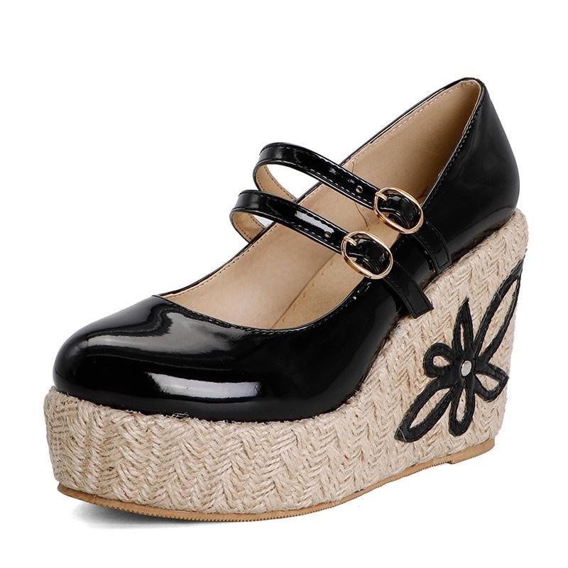 GOOSHOE Wedge Platform Ankle Strap Espadrilles Pump