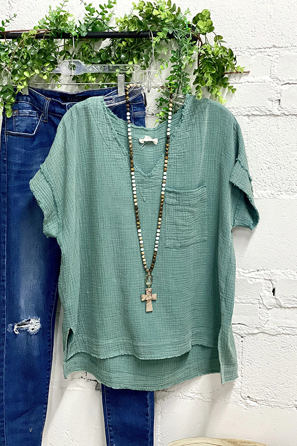 Cotton and Linen V-neck T-shirt Top
