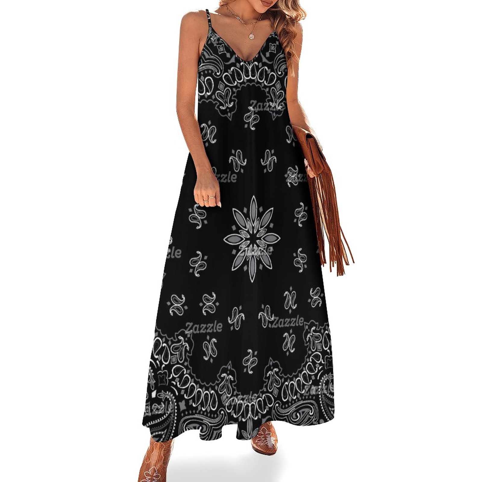 black bandana dress 3D Floral Black and White Mermaid Prom Dresses with Removable Long Sle –  Viniodress main image 0
