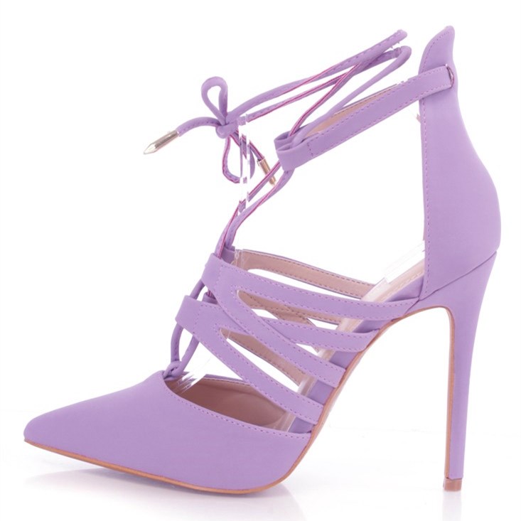 GOOSHOE Lilac Pointy Toe Stiletto Heel Pumps with Lace-up