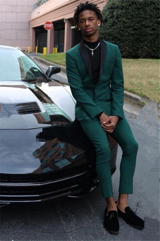 slim fit dress slacks Mens Green and Black Brocade Tuxedo Suit â€“ 3 Piece Floral Jacquard Outfit  for Weddings and Formal Events - Slim Fitted main image 0
