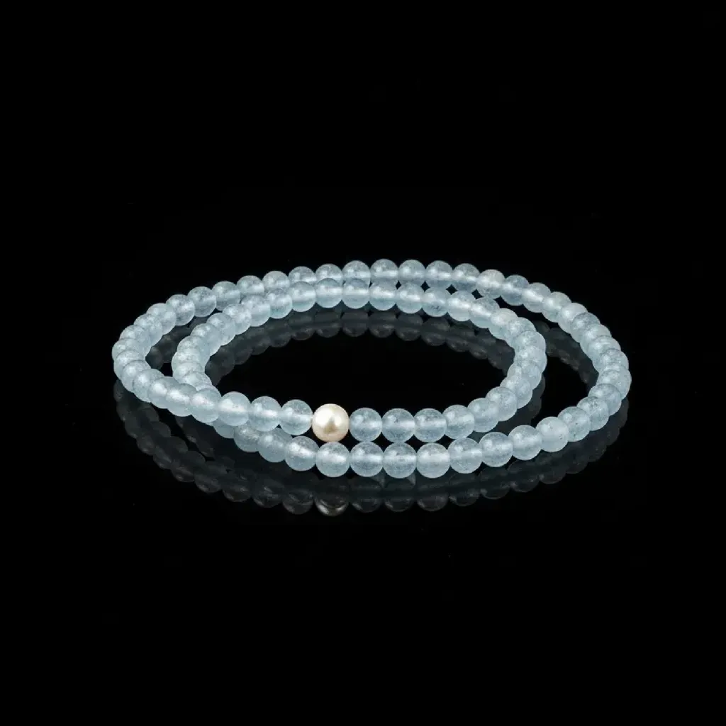 JiStones "Azure Serenity" – Blue Chalcedony & Natural Freshwater Pearl Double-Layer Bracelet