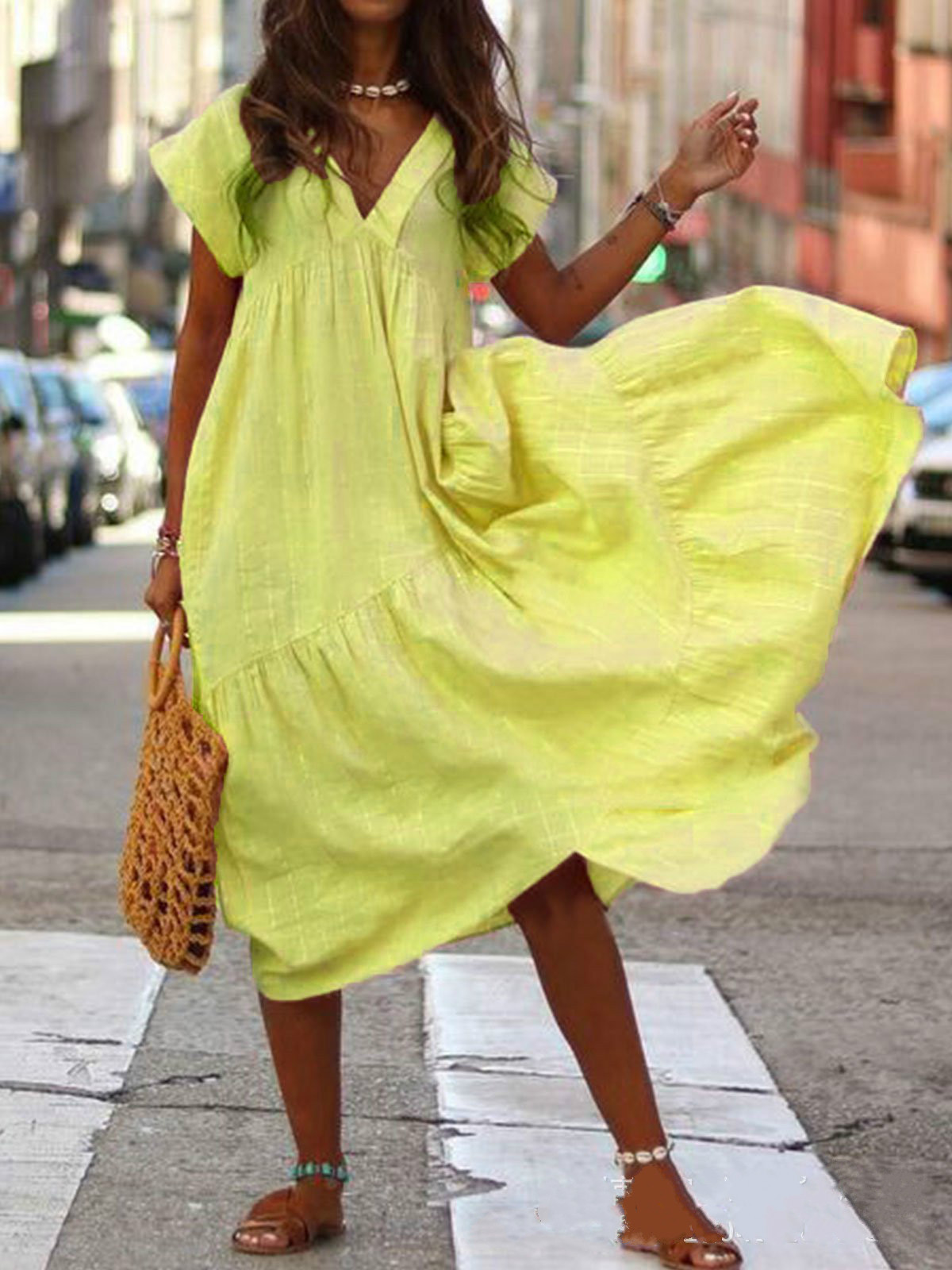 Plus Size Women's V-neck Irregular Long Dress