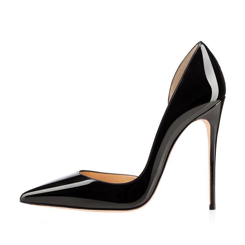 GOOSHOE High Heels Patent Leather Pointed Toe Pumps Shoes Women Stiletto 12cm